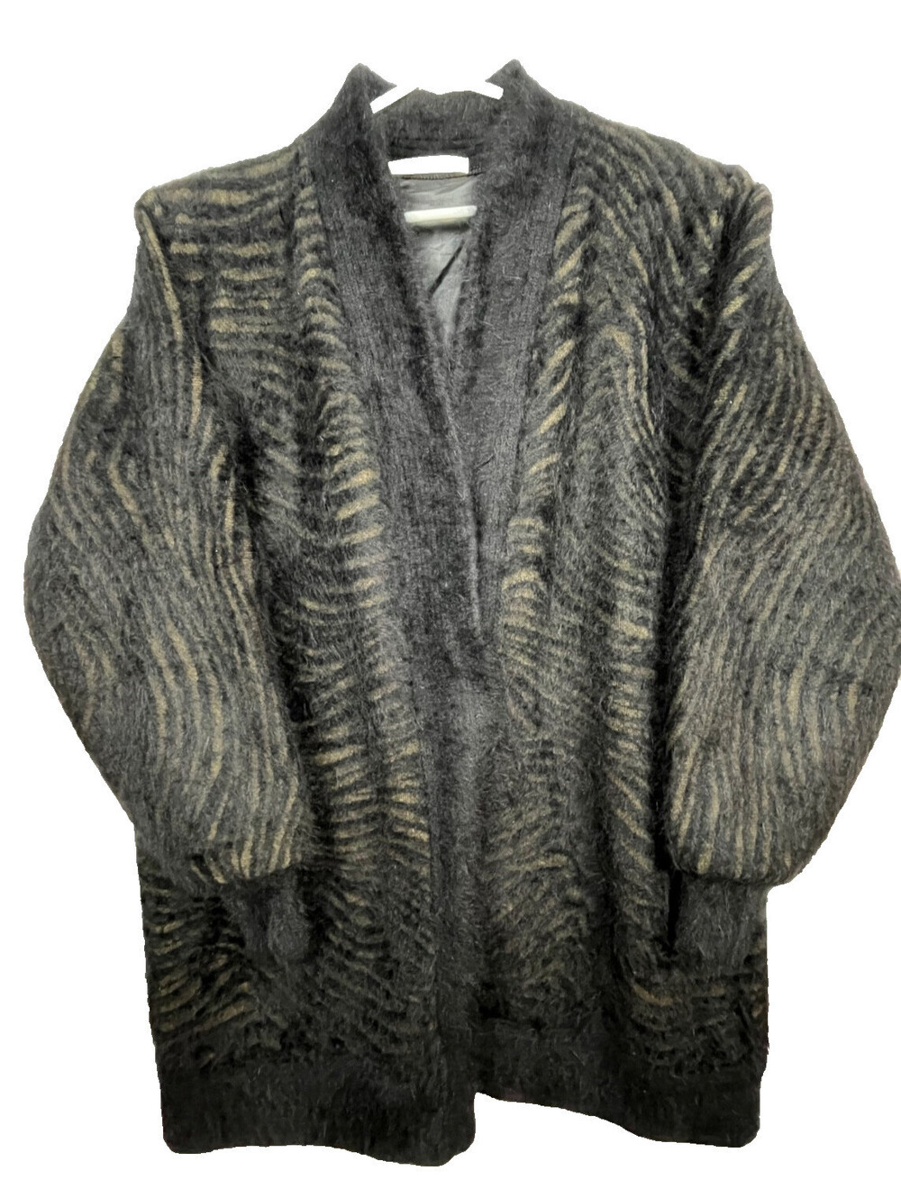 Vintage Stillman Angora Coatigan Black Textured Stripe Lined Batwing Oversized